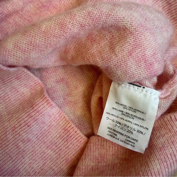 J. Crew Wool Bubblegum Pink Ruffle Sleeve Sweater Crew Neck Size Medium - Picture 3 of 7